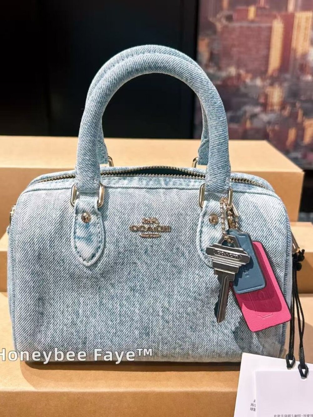 Mini Rowan Crossbody Bag In Loved Denim With Charms CDY30